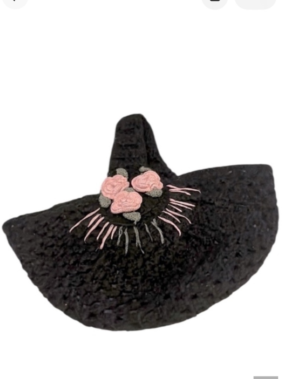 Crochet Woman’s Knit Black Pink Floral Boho Cottagecore Hobo Tote Handbag Purse